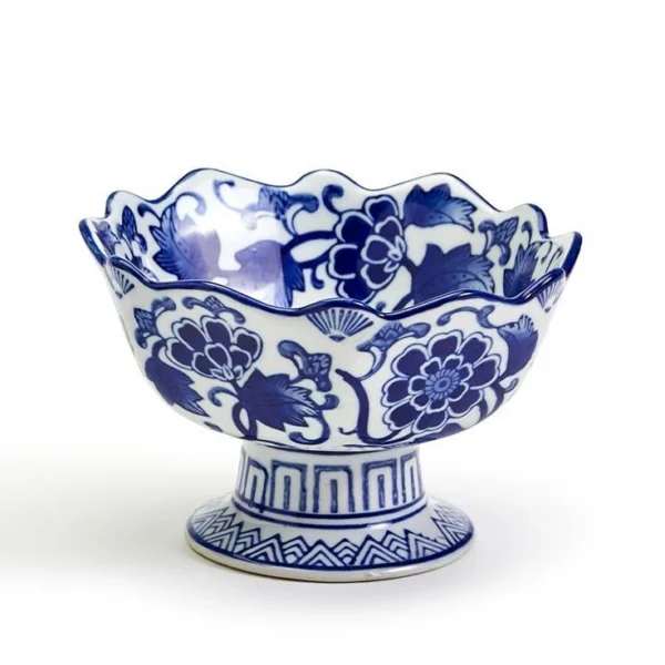 Two's Company Scalloped Edge Footed Porcelain Bowl