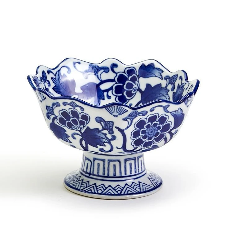 Two's Company Scalloped Edge Footed Porcelain Bowl