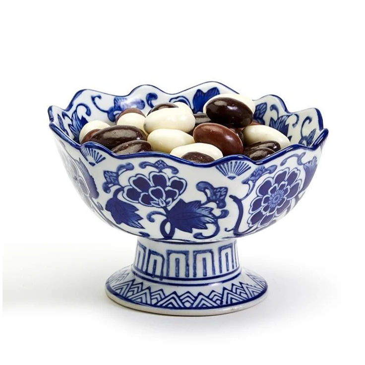 Two's Company Scalloped Edge Footed Porcelain Bowl