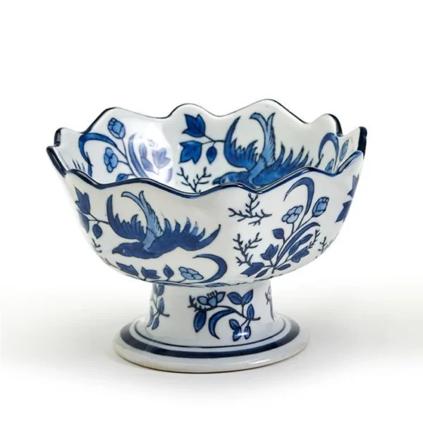 Two's Company Scalloped Edge Footed Porcelain Bowl