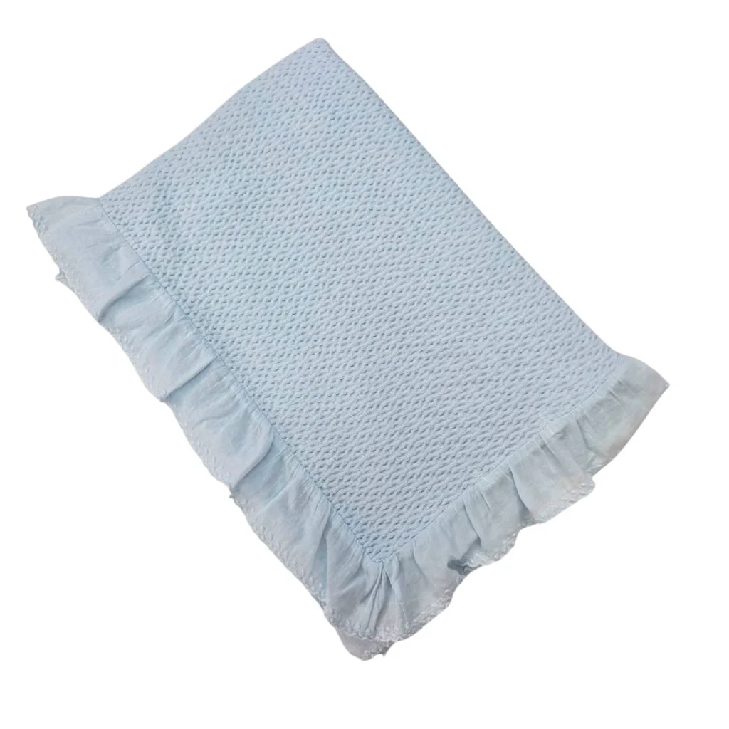 A Soft Idea - Stonewashed Puckered Swiss Dot Ruffle Blanket - Blue