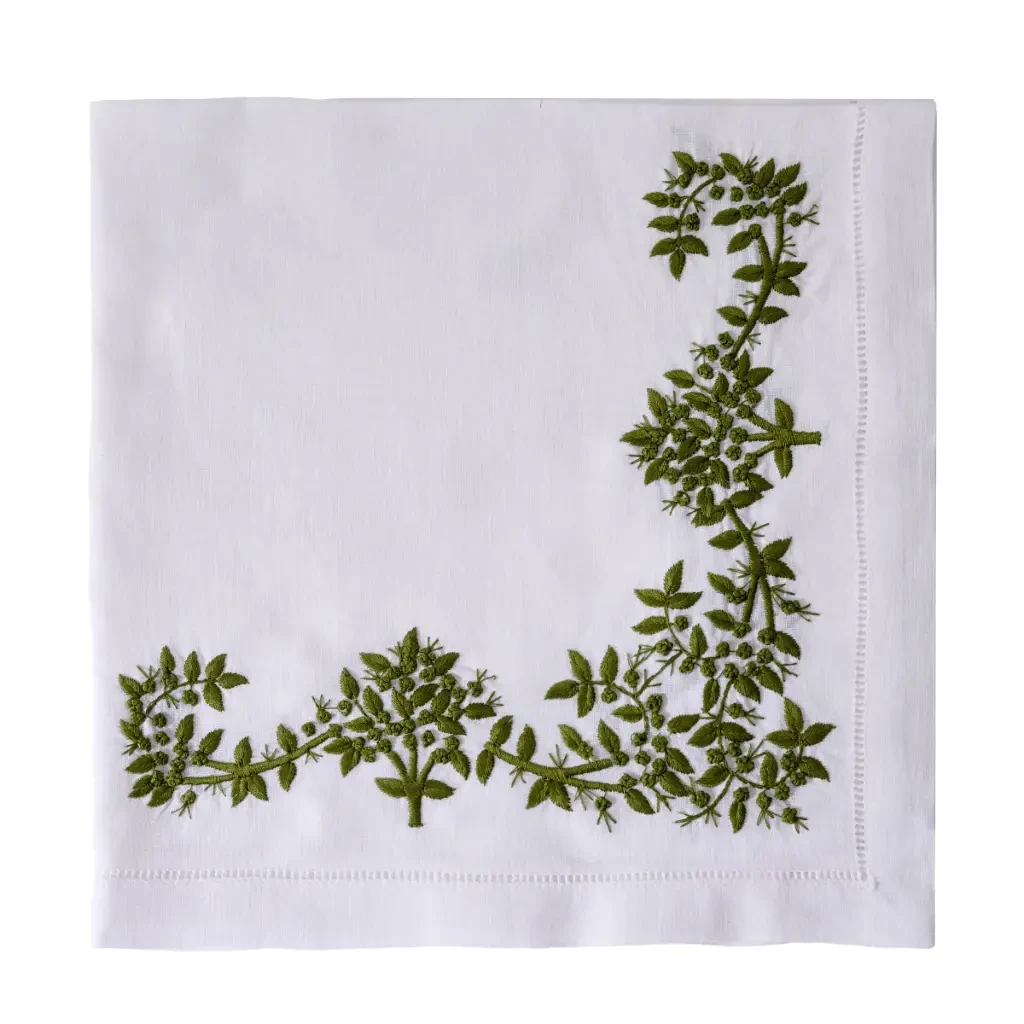 Deborah Rhodes Royal Garden Embroidered Napkin - White/Grass