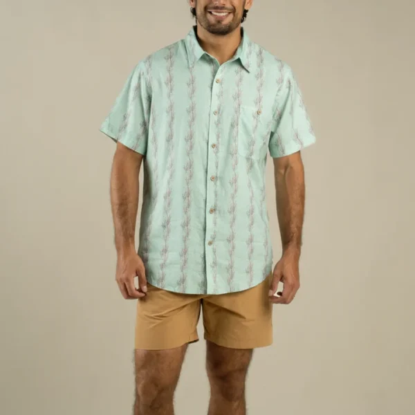 Sendero City Slicker Short Sleeve Shirt - Ocotillo Stripe: Faded Teal