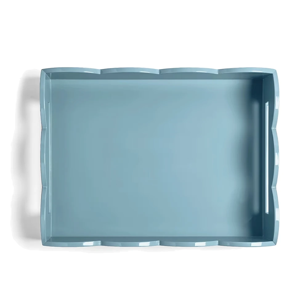 Addison Ross Orange & Chambray Lacquered Scallop Medium Two-Tone Tray