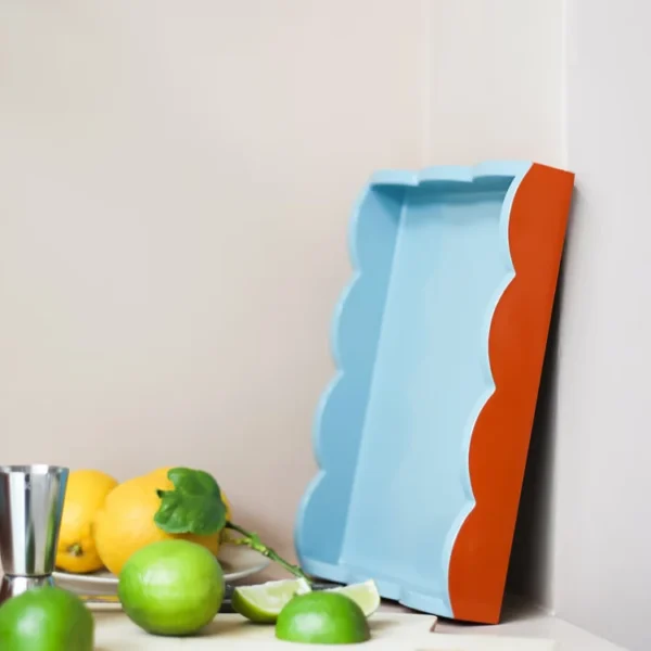 Addison Ross Orange & Chambray Lacquered Scallop Small Two-Tone Tray