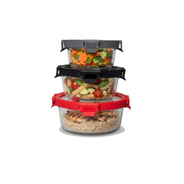 Genicook Round Glass Containers with Lids, Set of 3