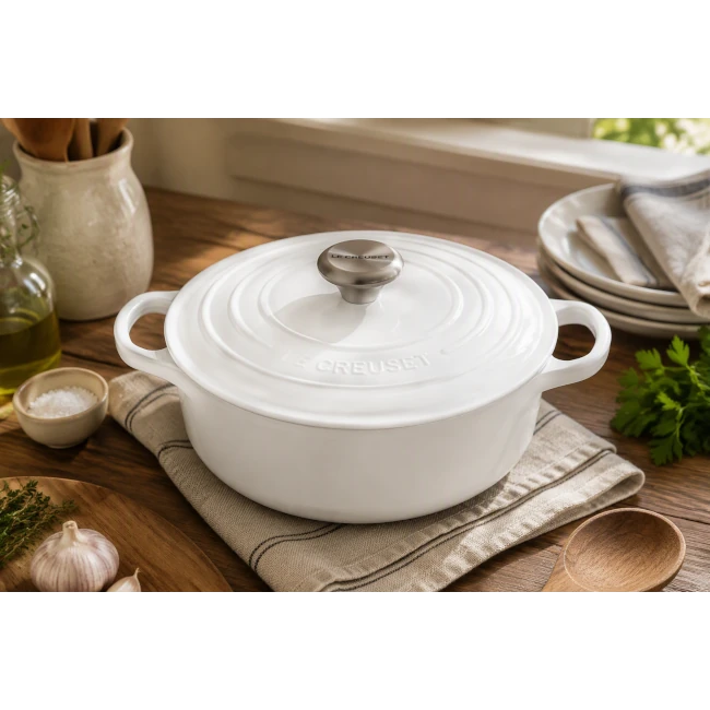 Le Creuset Signature Round Wide Oven - White