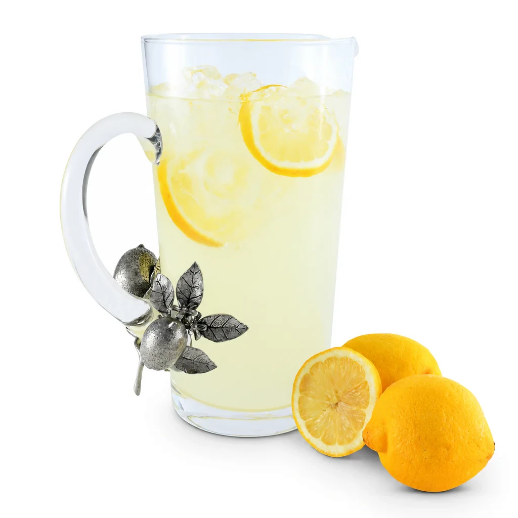 Vagabond House - Glass Pitcher with Pewter Lemon Bouquet Handle