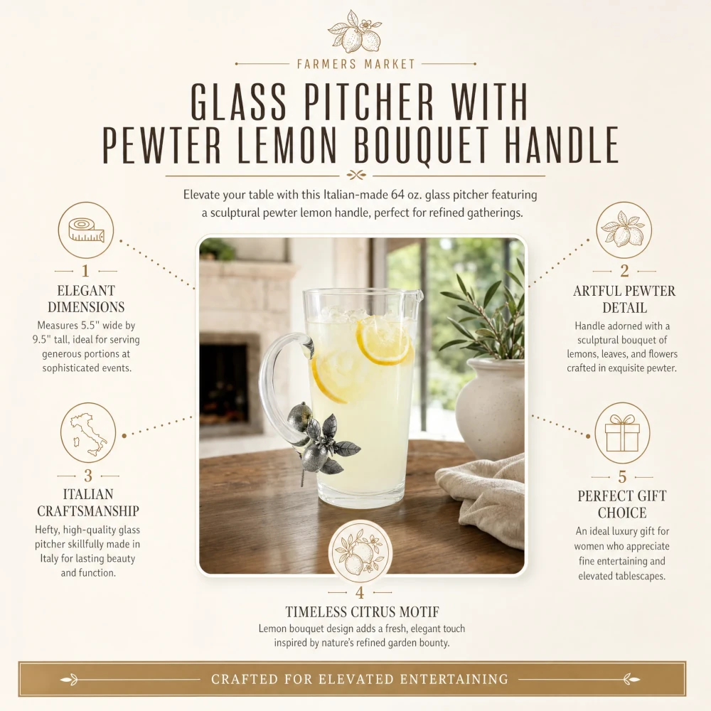 Vagabond House - Glass Pitcher with Pewter Lemon Bouquet Handle