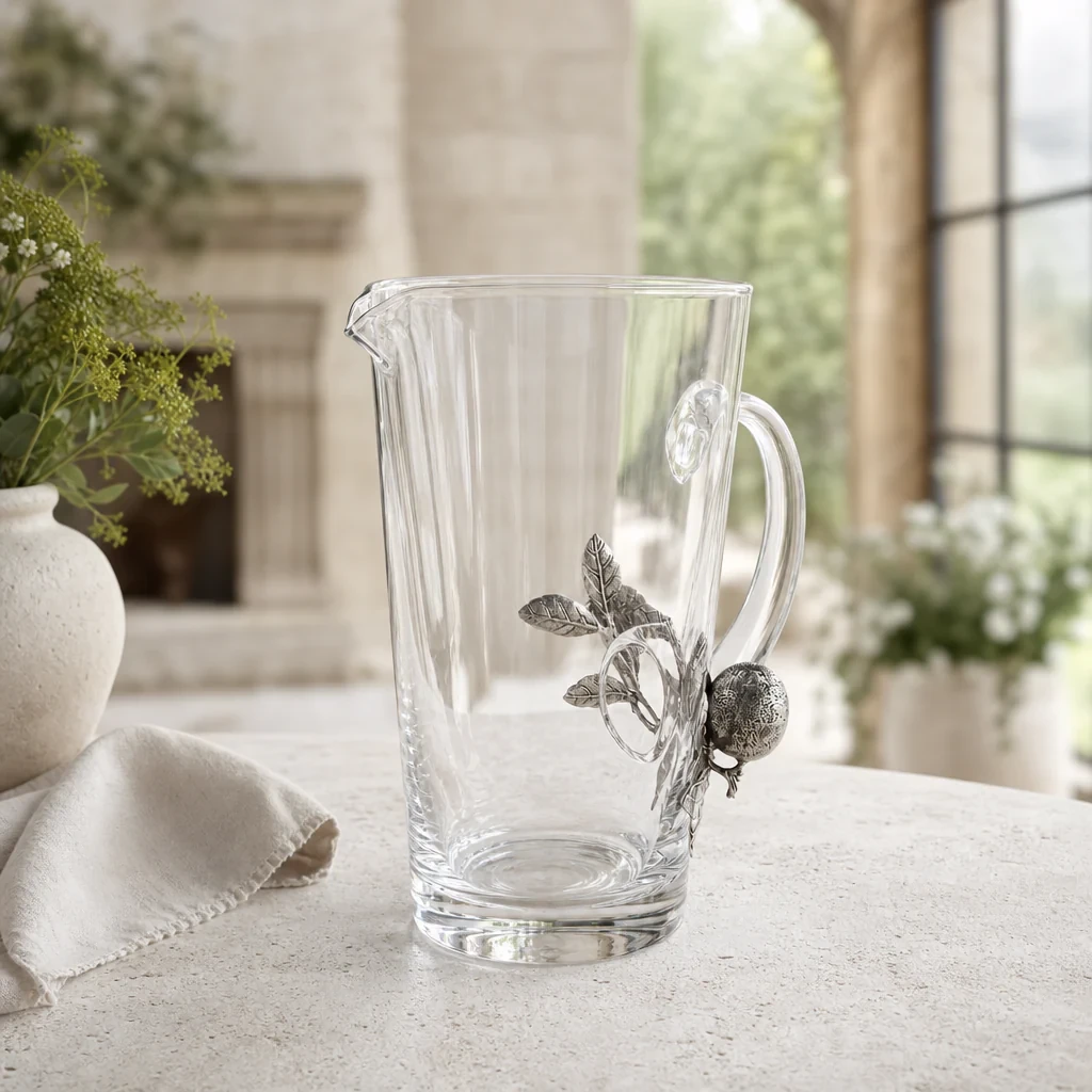 Vagabond House - Glass Pitcher with Pewter Lemon Bouquet Handle