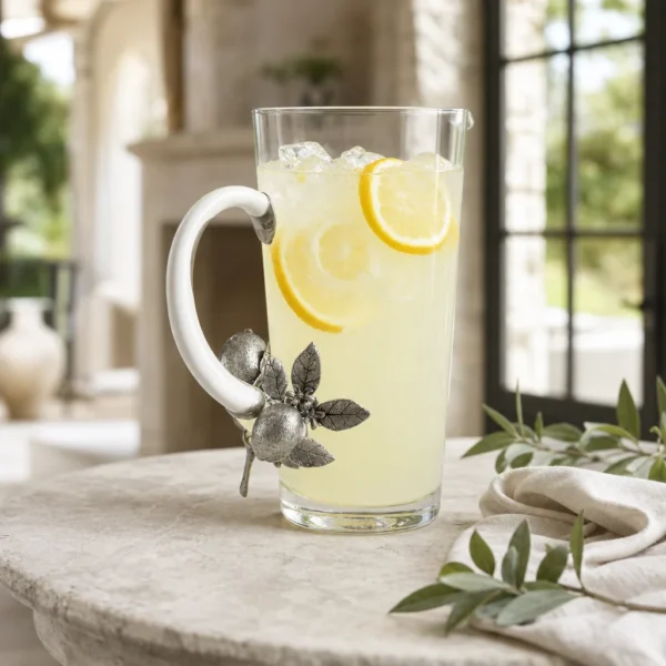 Vagabond House - Glass Pitcher with Pewter Lemon Bouquet Handle