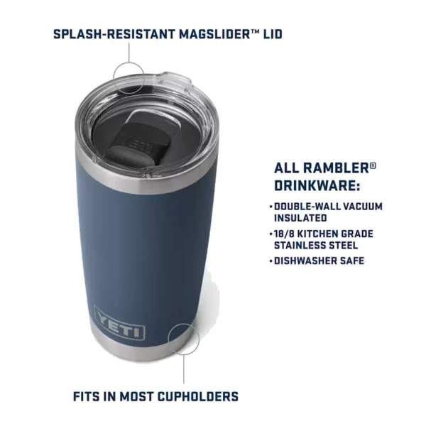 Yeti Rambler 20oz Tumbler with MagSlider Lid - White Badge
