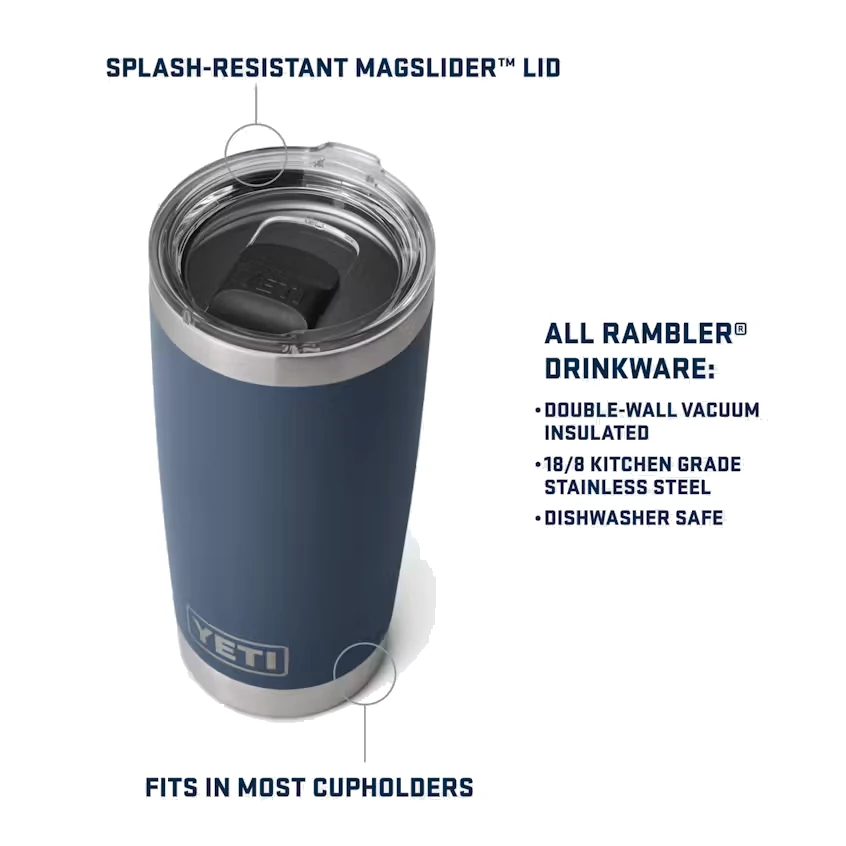 Yeti Rambler 20oz Tumbler with MagSlider Lid - White Badge