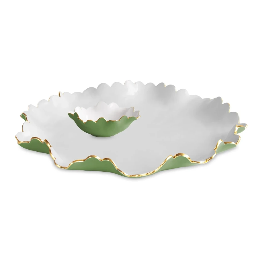 Beatriz Ball Encanto Colette Large Chip and Dip - Leaf Green and White