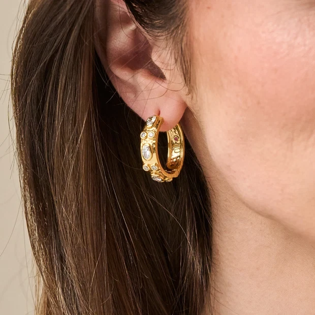 Capucine De Wulf Maharani Huggie Hoop Earrings - Clear Cubic Zirconia