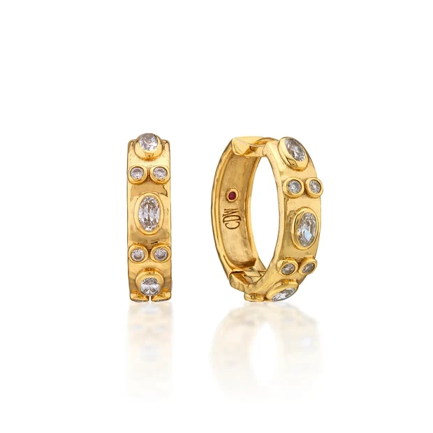 Capucine De Wulf Maharani Huggie Hoop Earrings - Clear Cubic Zirconia