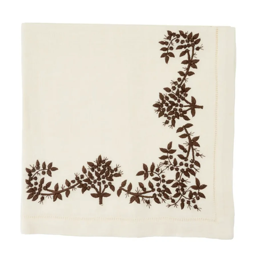 Deborah Rhodes Royal Garden Embroidered Napkin - Ivory/Chocolate