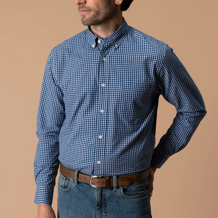 Duck Head Cotton Cashmere Poplin Sport Shirt - Bridger Plaid: Navy Peony