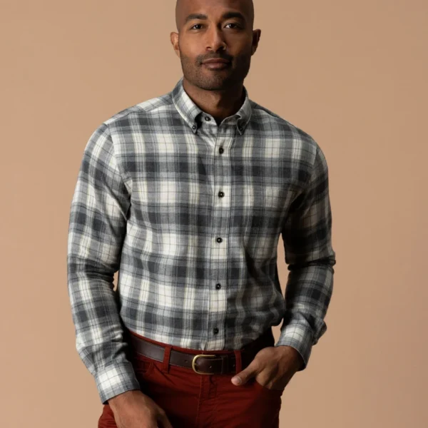 Duck Head Cotton Flannel Sport Shirt - Rolland Plaid: Charcoal Heather