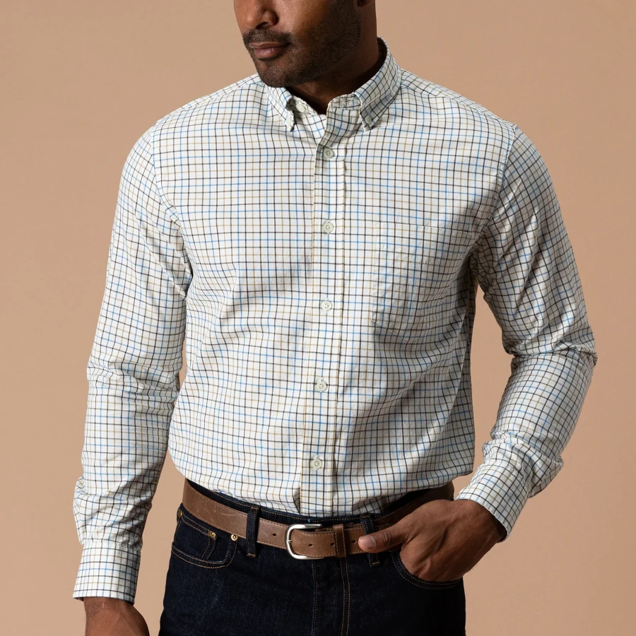 Duck Head Cotton Twill Sport Shirt - Joyner Plaid: Wheatfield