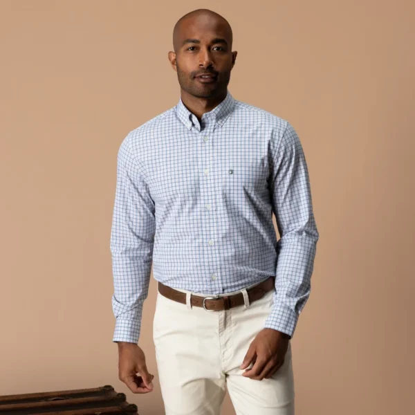 Duck Head Performance Poplin Sport Shirt - Edison Plaid: Midnight Teal