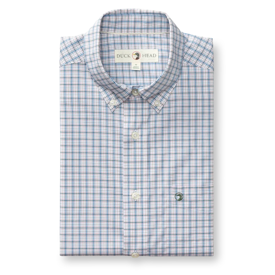 Duck Head Performance Poplin Sport Shirt - Edison Plaid: Midnight Teal Duck Head Performance Poplin Sport Shirt - Edison Plaid: Midnight Teal