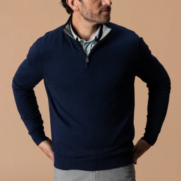 Duck Head Ridley Cotton Cashmere 1/4 Zip Sweater - Maritime Blue