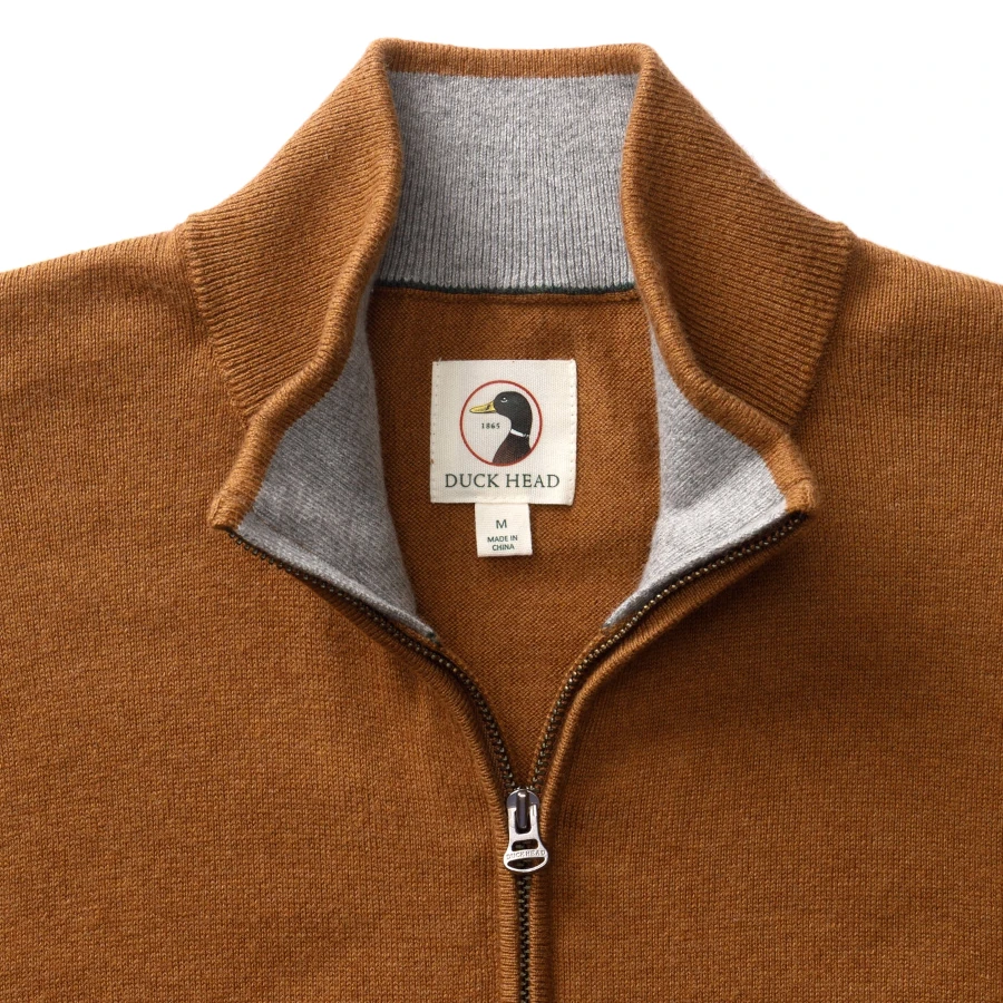 Duck Head Ridley Cotton Cashmere 1/4 Zip Sweater - Dark Amber Heather