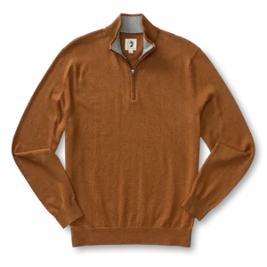 Duck Head Ridley Cotton Cashmere 1/4 Zip Sweater - Dark Amber Heather