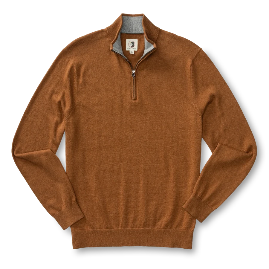 Duck Head Ridley Cotton Cashmere 1/4 Zip Sweater - Dark Amber Heather Duck Head Ridley Cotton Cashmere 1/4 Zip Sweater - Dark Amber Heather