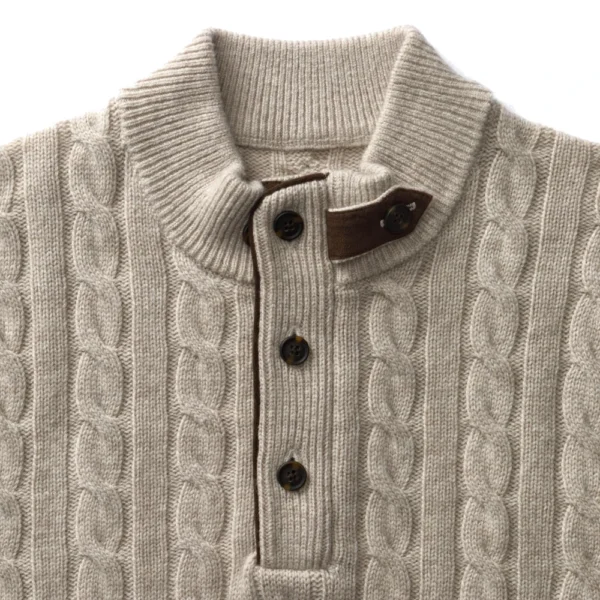 Duck Head Walcott Merino Cashmere Cable Knit 1/4 Zip Sweater - Stone Heather