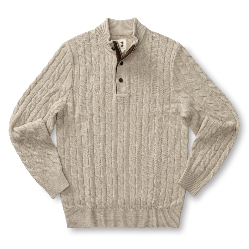 Duck Head Walcott Merino Cashmere Cable Knit 1/4 Zip Sweater - Stone Heather Duck Head Walcott Merino Cashmere Cable Knit 1/4 Zip Sweater - Stone Heather