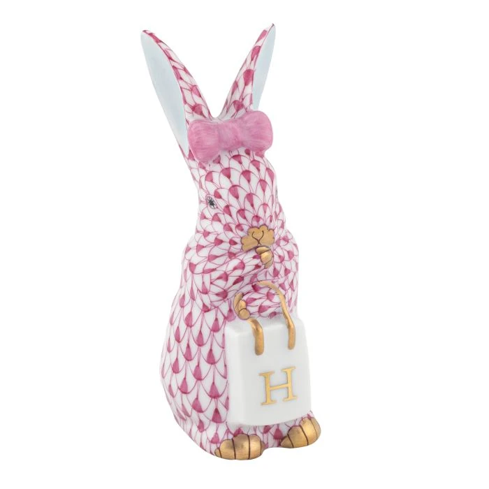 Herend Shopping Bunny Figurine - Raspberry