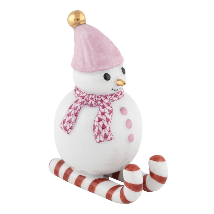 Herend Skiing Snowman - Raspberry