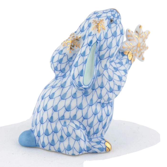Herend Snowflake Bunny Figurine - Blue