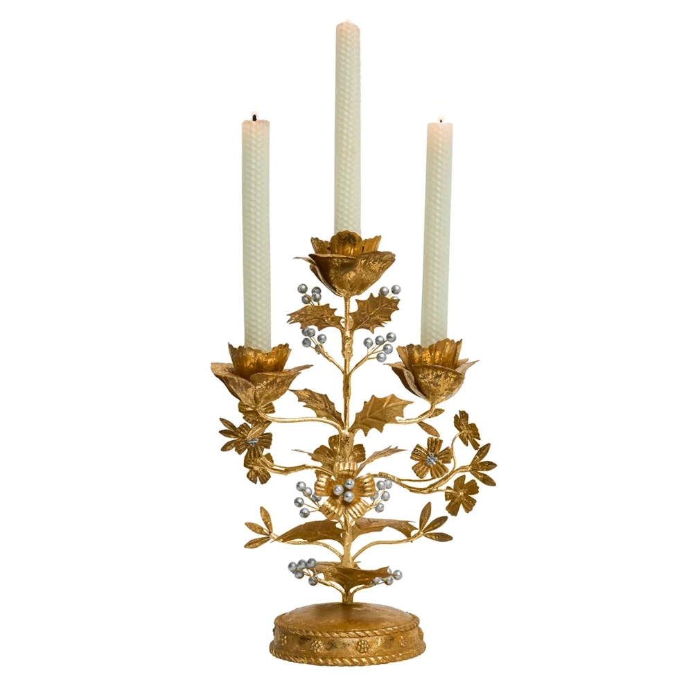 Juliska Forest Walk Holly 13" Centerpiece Candelabra - Gold/Silver