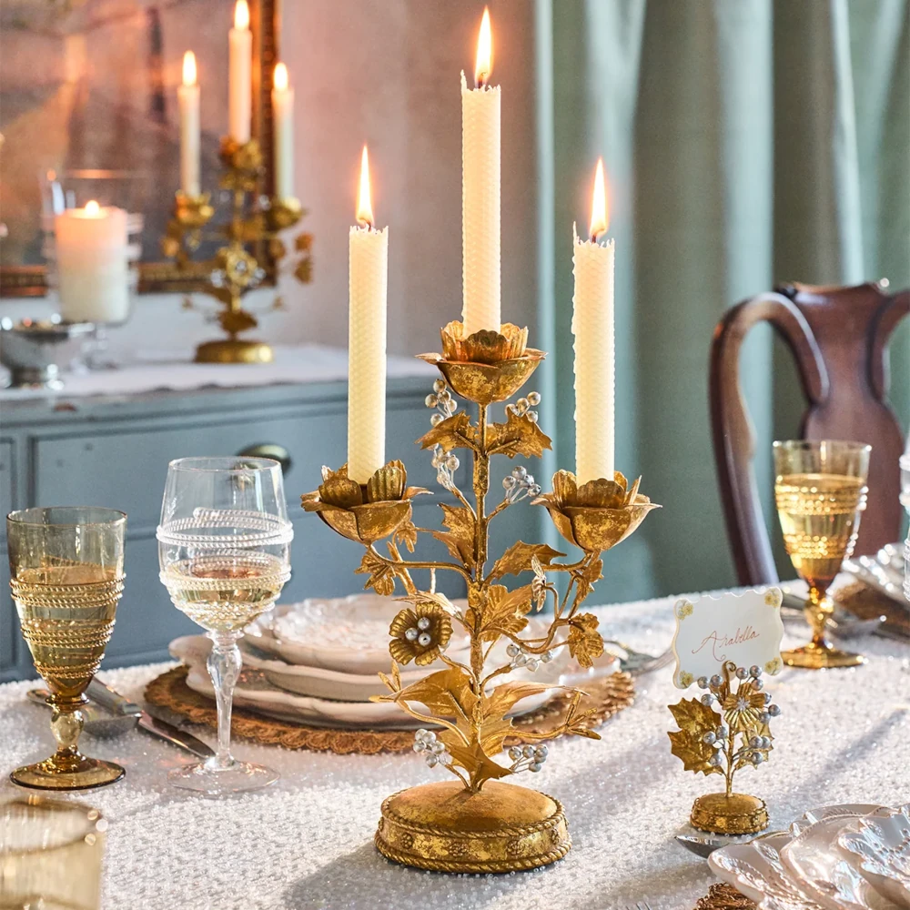 Juliska Forest Walk Holly 13" Centerpiece Candelabra - Gold/Silver