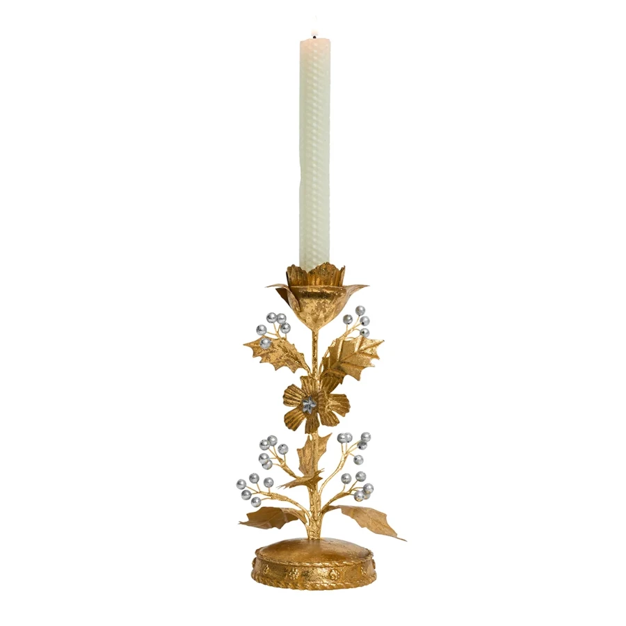 Juliska Forest Walk Holly 9" Candlestick - Gold/Silver