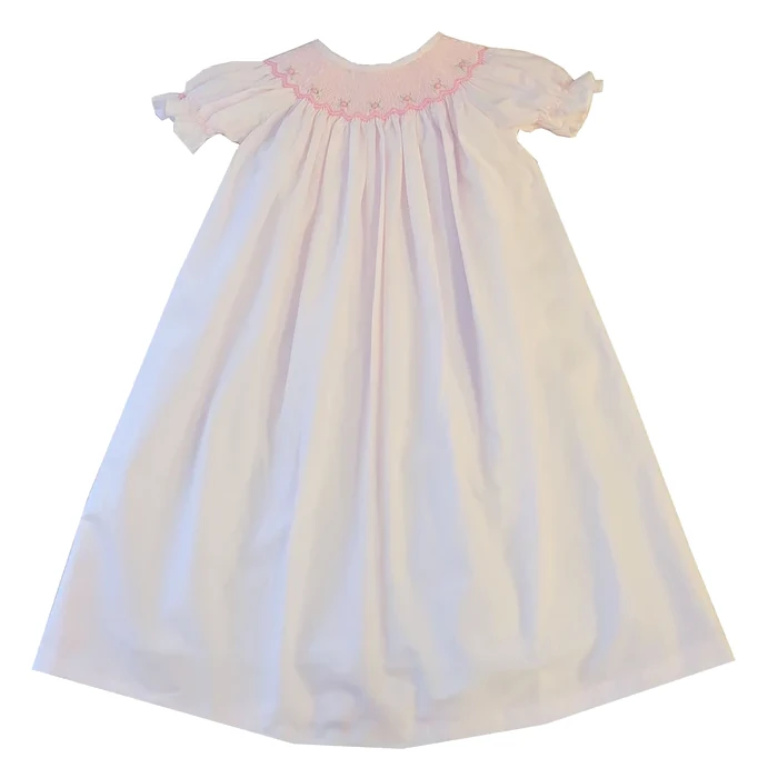 Little Threads - Marco & Lizzy Pink Hand Smocked Rose DayGown