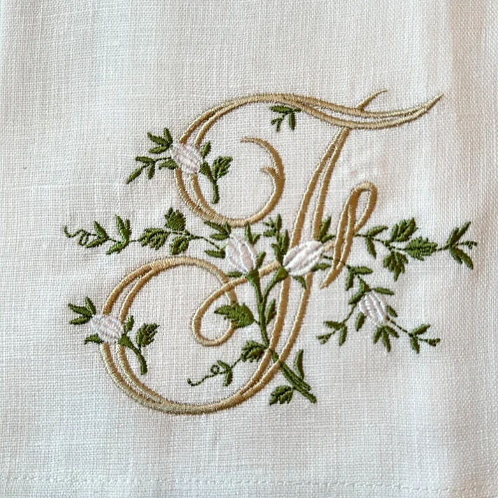 Arte Italica Floral Monogram Linen Towel - F