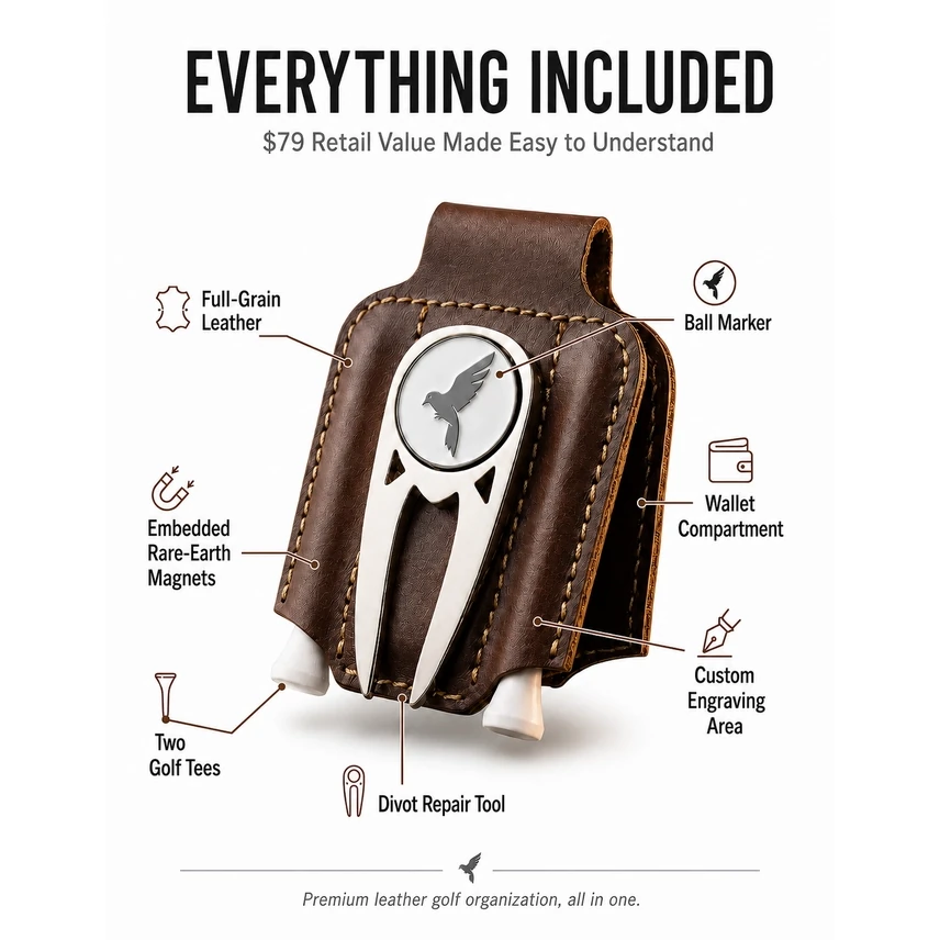 Birdie Clip Magnetic Leather Golf Clip & Wallet - Brown