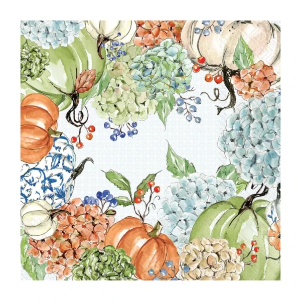 Boston International Fall Hydrangea Allover Cocktail Napkins, 20 Pack