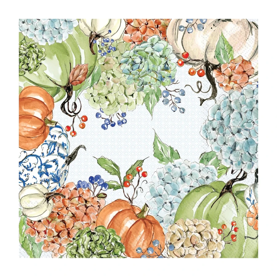 Boston International Fall Hydrangea Allover Cocktail Napkins, 20 Pack