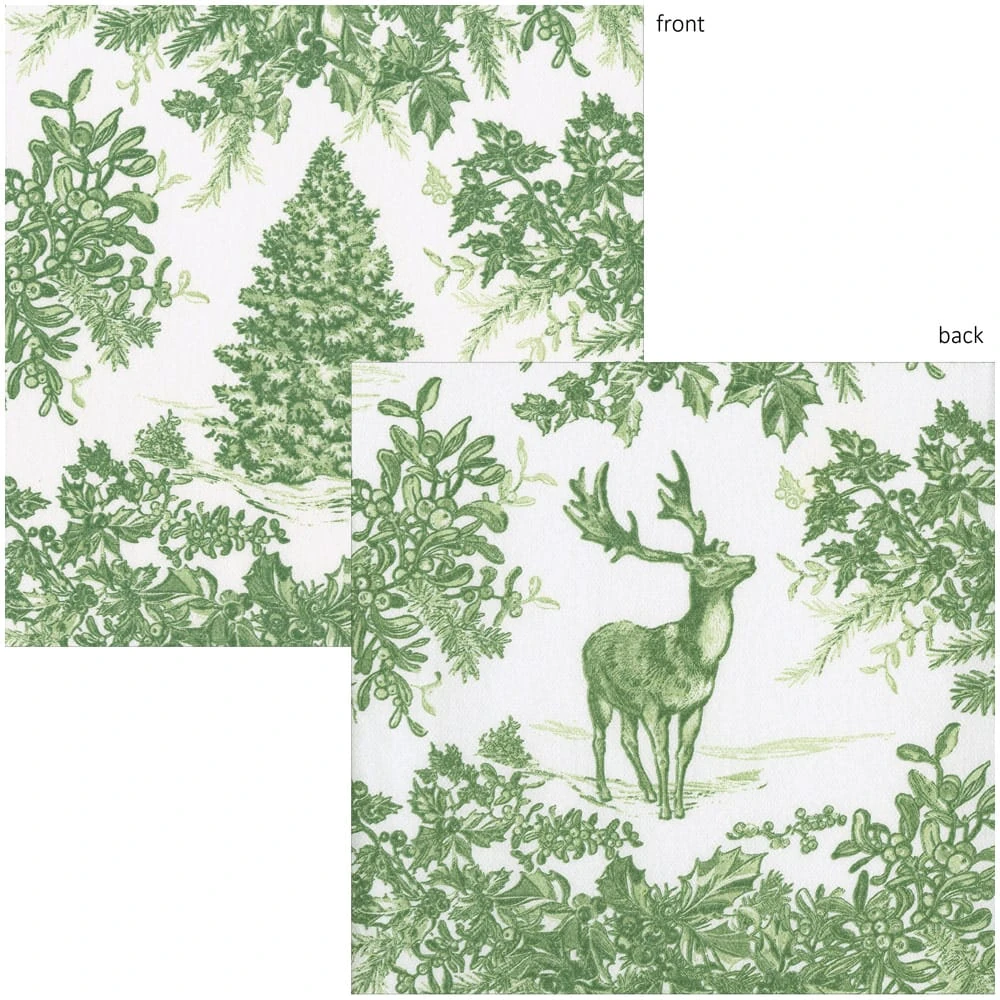 Caspari Christmas Tree Toile Sage/White Paper Linen Cocktail Napkins - Pack of 15