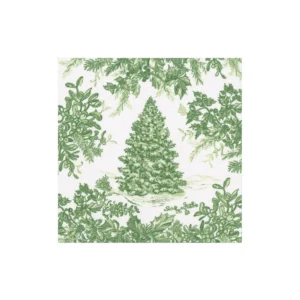 Caspari Christmas Tree Toile Sage/White Paper Linen Cocktail Napkins - Pack of 15