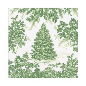 Caspari Christmas Tree Toile Sage/White Paper Linen Luncheon Napkins - Pack of 15