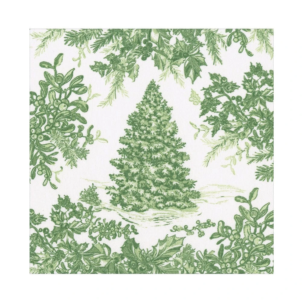 Caspari Christmas Tree Toile Sage/White Paper Linen Luncheon Napkins - Pack of 15 Caspari Christmas Tree Toile Sage/White Paper Linen Luncheon Napkins - Pack of 15