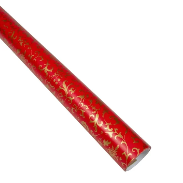 Caspari Flora Scrollwork Red/Gold Roll Wrap