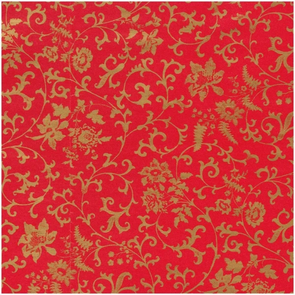 Caspari Flora Scrollwork Red/Gold Roll Wrap