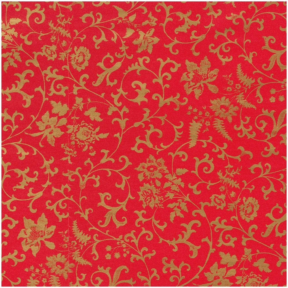 Caspari Flora Scrollwork Red/Gold Roll Wrap